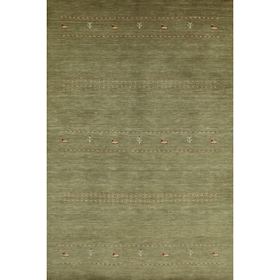 Modern Green Gabbeh Indian Rug Handmade Tribal Wool Carpet - 5'1" x 7'8"