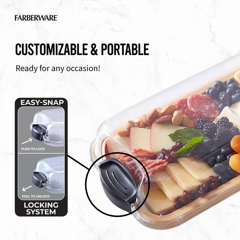 Farberware Build-a-Board Charcuterie Board with Lid, 7x22 Inch, Bamboo-Black