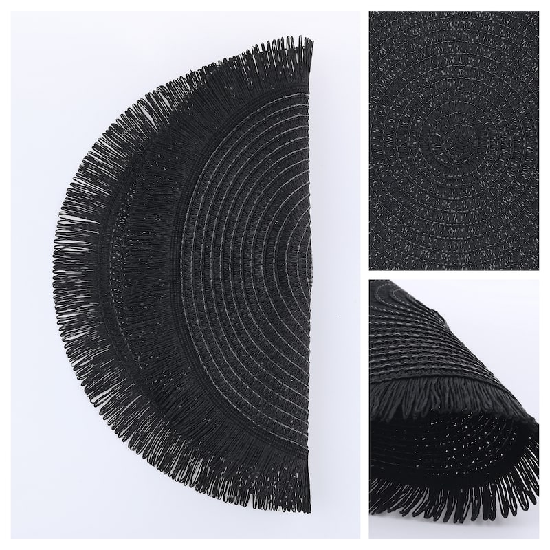 Rustic Placemats Set of 6 Tassel Placemats for Dining Table Decor Indoor Outdoor Kitchen Table Mat Wipe Clean - 15*15in - Black