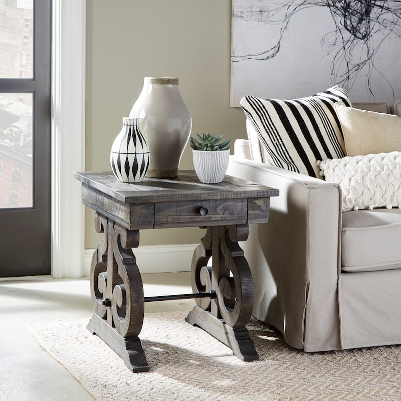 Magnussen Home Bellamy Peppercorn Rectangular End Table - 22''W x 26''D x 24''H - weathered pine - Wood