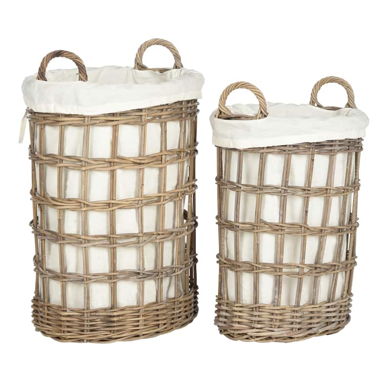SAFAVIEH Kaname Natural Rattan Grey Storage Hamper with Liners - 20.5" x 14" x 25" - 21Wx14Dx25H