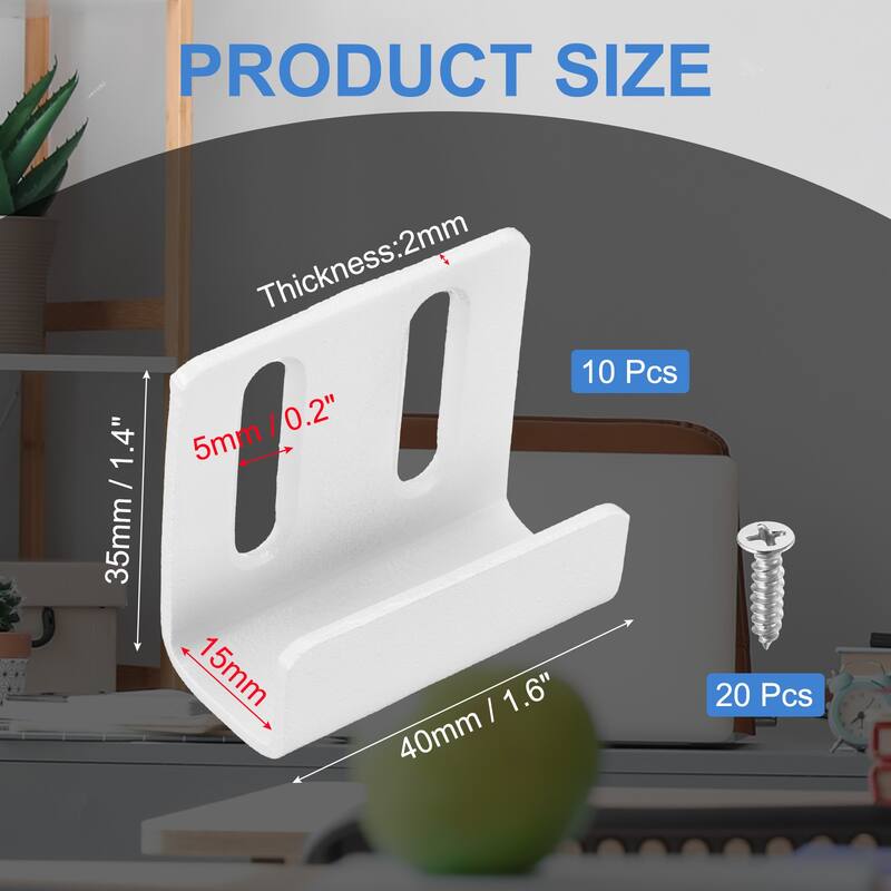 10 Pcs Stainless Steel Tile Hanger, Adjustable Bracket - White - 15mm