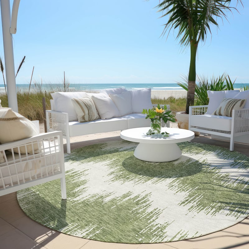 Machine Washable Indoor/ Outdoor Chantille Modern Chevron Rug - Green - 8' x 8'