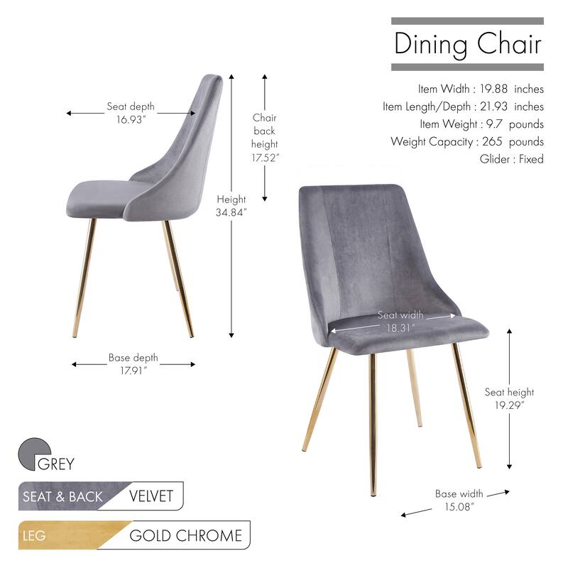 Porthos Home Pella Dining Chairs Set of 2, Velvet, Gold Chrome Legs