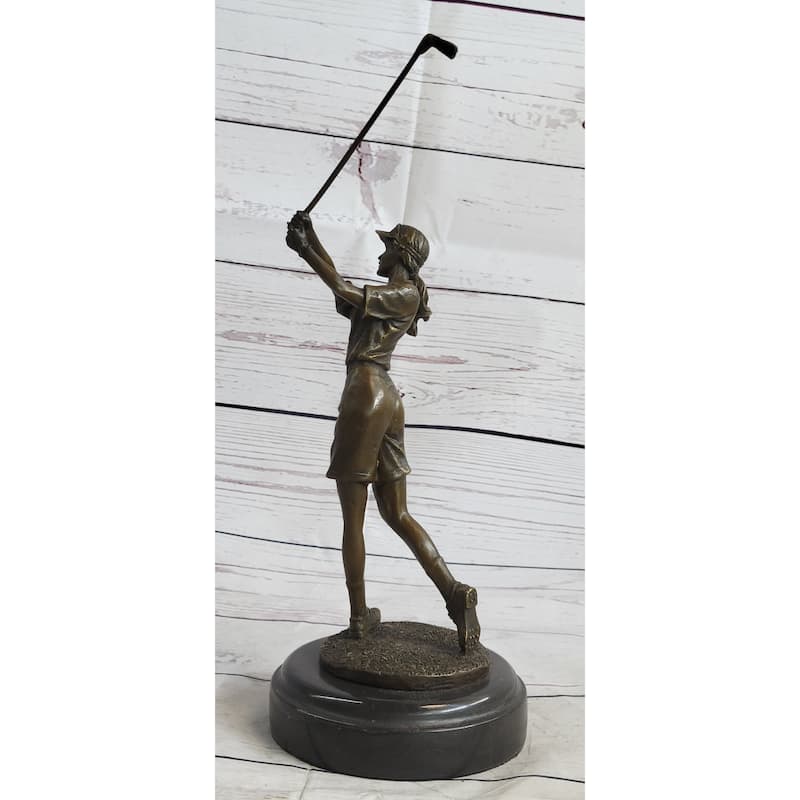 Bronze Statue Vintage Golfer Golf Female Golfing Trophy Sculpture Marble Figure