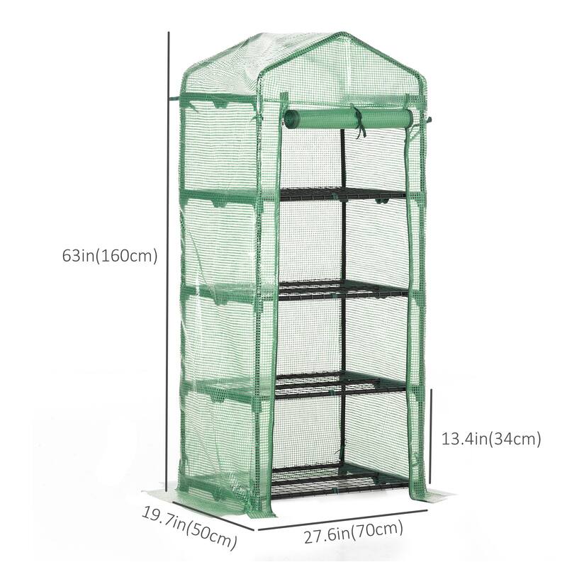 Portable Greenhouse, Outdoor Hot House Plant Flower Greenhouse with 4 Tier Shelves, Steel Frame, PE Cover, Dark Green