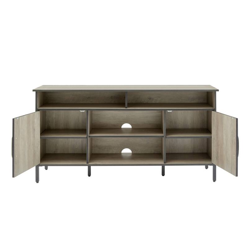 58 Inch Farmhouse TV Stand for up to 65" TV with Doors and Open Shelves Media Console Power Outlet