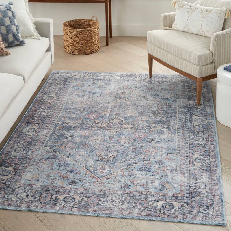 57 Grand by Nicole Curtis Vintage Medallion Machine Washable Area Rug - 6' x 9' - Light Grey/Blue
