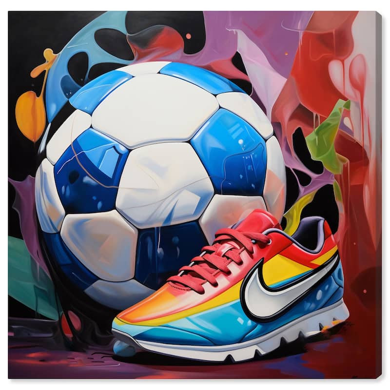 Notoriart Colorful Soccer Sneaker Splash Gallery Wrapped Soccer 1 Piece Canvas Wall Art - 20 x 20