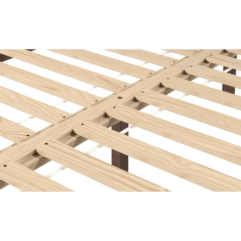 Natural Pine Queen Platform Bed with 6.5-Inch Clearance and 28-Slat Dual-Zone Support