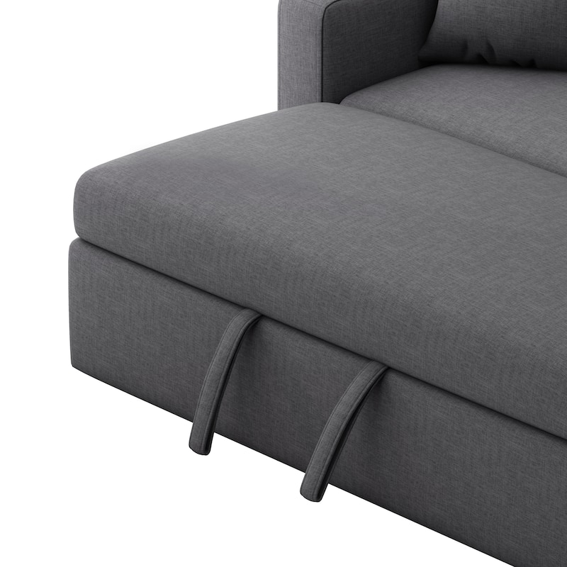 Upholstery Sleeper Sectional Sofa Grey with Storage Space, 2 Tossing Cushions