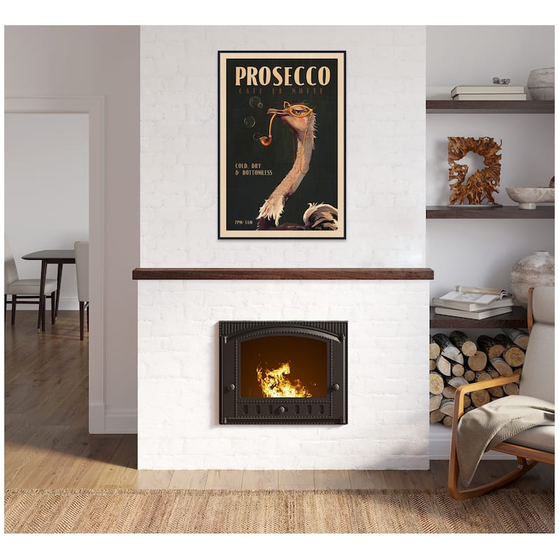 Kate and Laurel WG Deco Prosecco Ostrich by The Whiskey Ginger Framed Canvas Wall Art Print