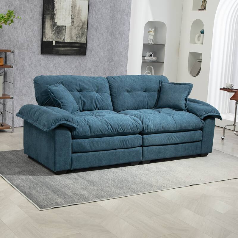 84"Chenille Sofa,Loveseat Deep Seat Sofa Couch with Pillows & Memory Foam for Living Room,Apartment,Office Lounge - Blue
