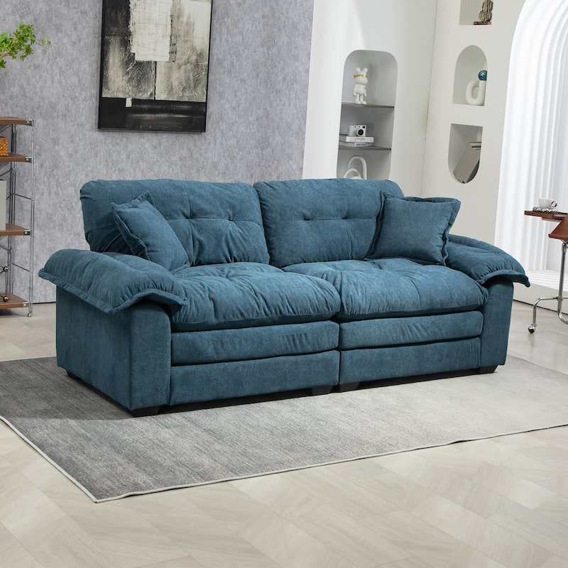Small Sofa Loveseat Deep Seat Sofa Couch with 2 Throw Pillows, 2-Seater Settee with Pillow Top Armrests