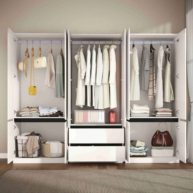 75" Large Modular Armoire with 2 Drawers, Clothes Organizer Closet with Storage Shelves