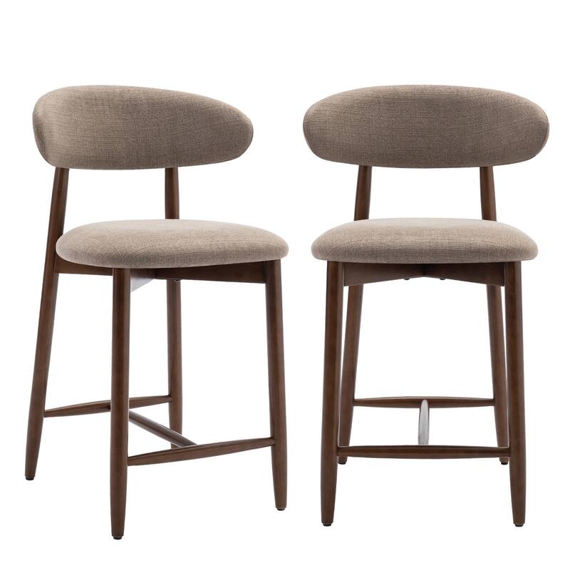Mid-Century Modern Upholstered Bar Stools Counter Height Wooden Bar Chairs with Backrest Footrest