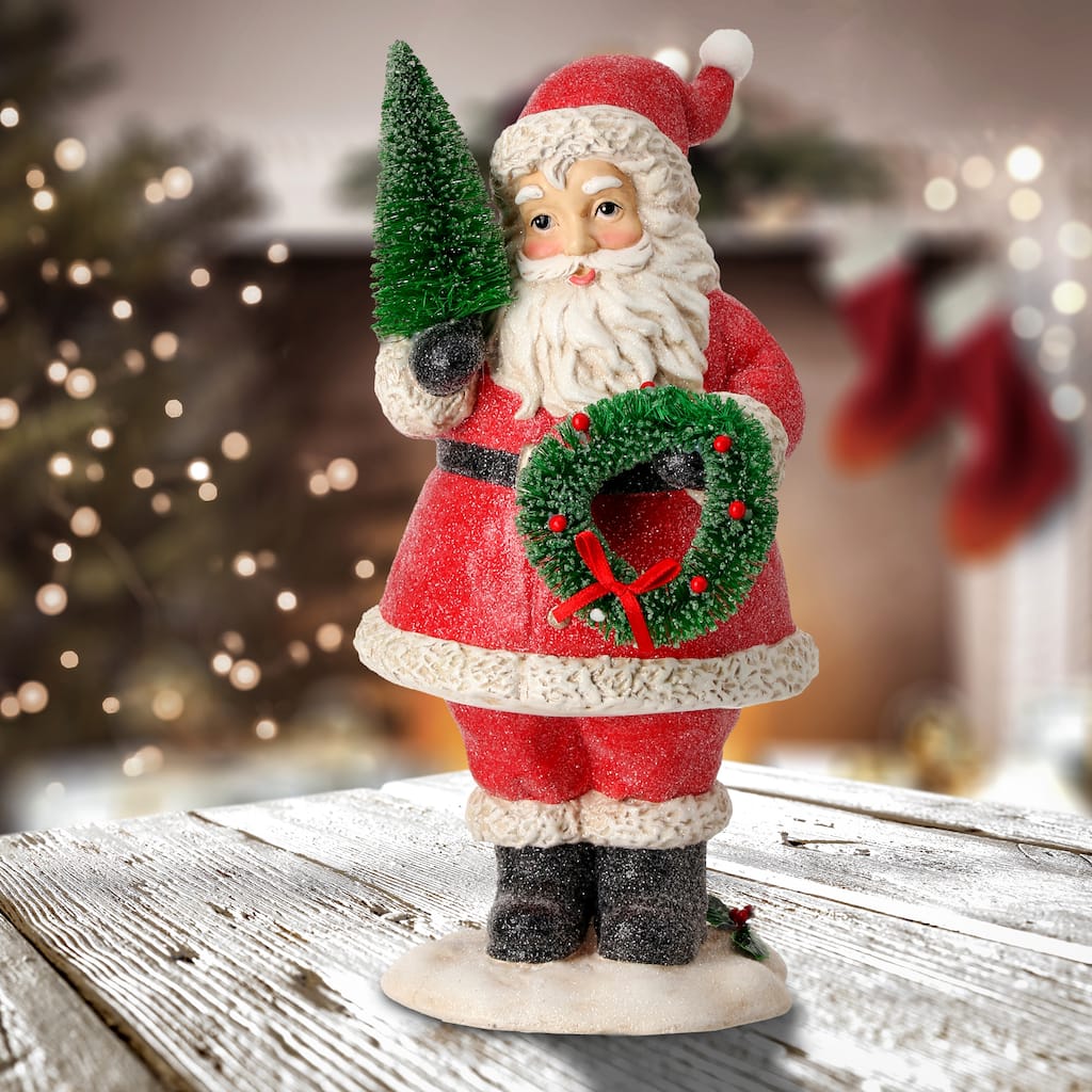 10.5" Resin Santa With Sisal Tree Wreath