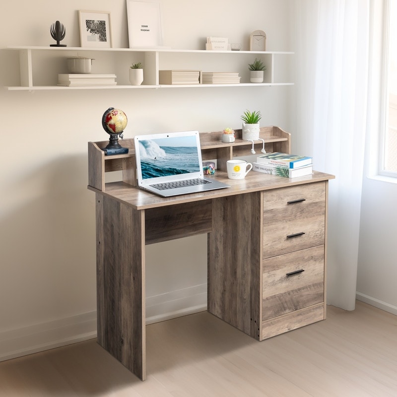 43.31" 3 Drawers Wooden Computer Desk with Letter File Cabinet