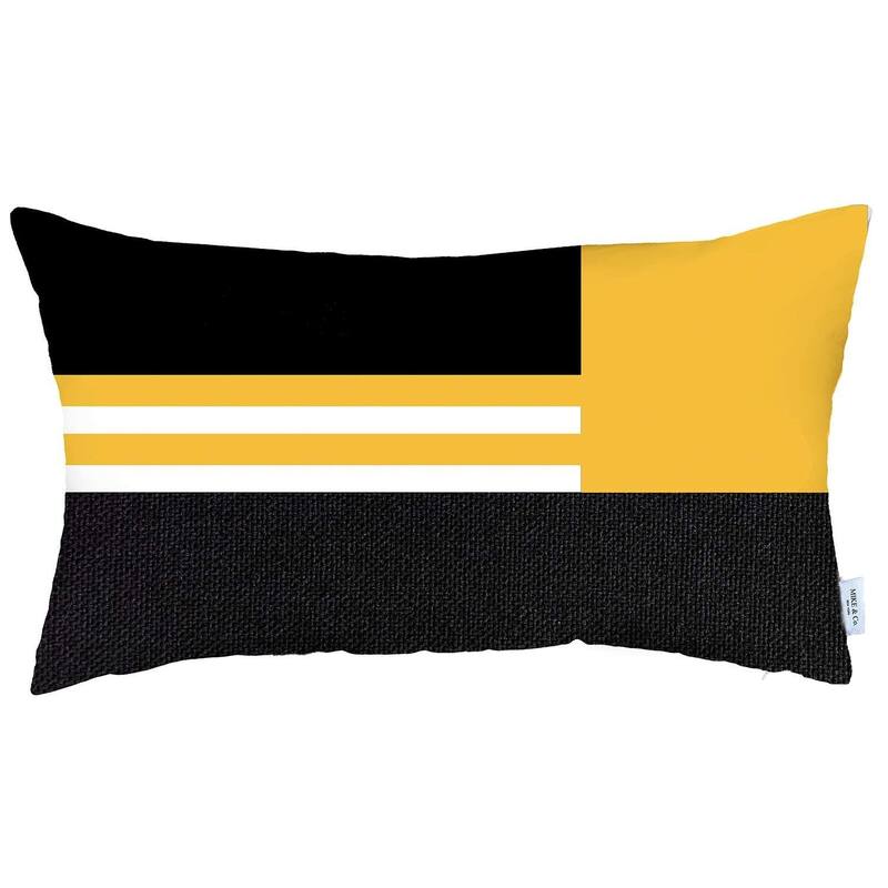 HomeRoots 12" X 20" Yellow Striped Zippered Handmade Polyester Lumbar Pillow Cover