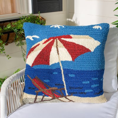 SAFAVIEH Frid Beach Lounge 20-inch Marine / Red Decorative Throw Pillow (Set of 2)