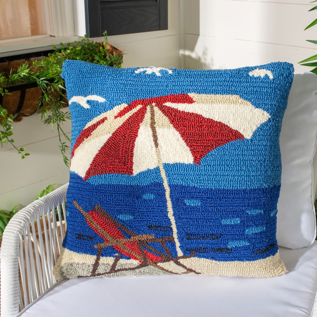 SAFAVIEH Frid Beach Lounge 20-inch Marine / Red Decorative Throw Pillow (Set of 2)