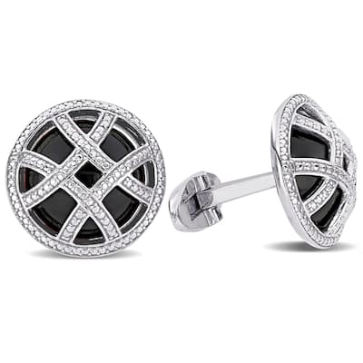 Miadora Sterling Silver 17ct TGW Black Onyx Diamond Illusion Circular Checker Cufflinks