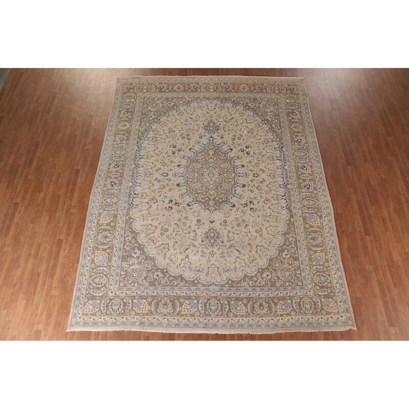Hand Knotted Oriental 100% Wool Carpet Traditional Floral Peach Mashad Area Rug - 12' 6'' X 9' 7''
