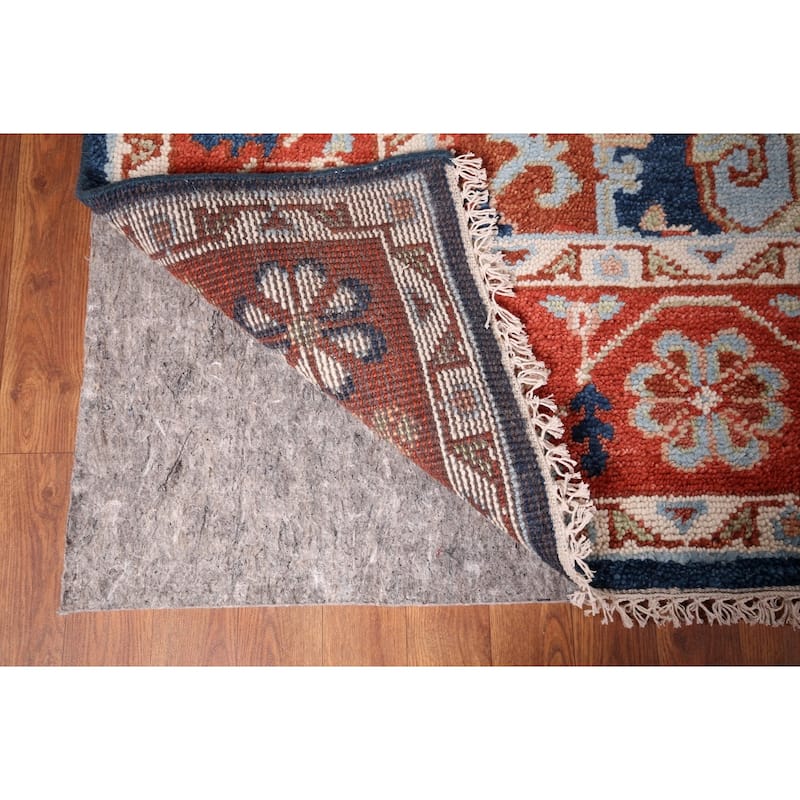 Blues & Orange Heriz Serapi Indian Area Rug Hand-Knotted Wool Carpet - 7'7" x 9'11"