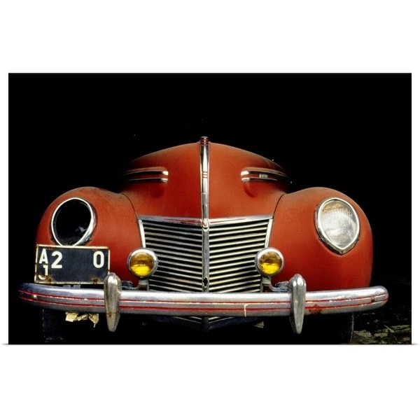 "Close-up of a vintage car with a broken headlight" Poster Print
