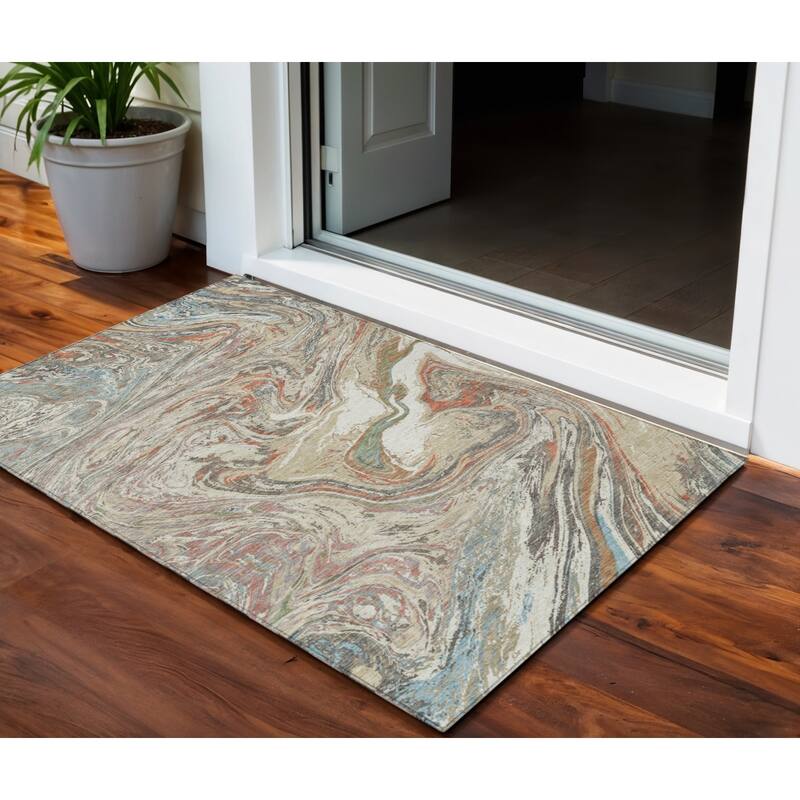 HomeRoots Abstract Transitional Rectangle Outdoor Rug - 3' x 5'
