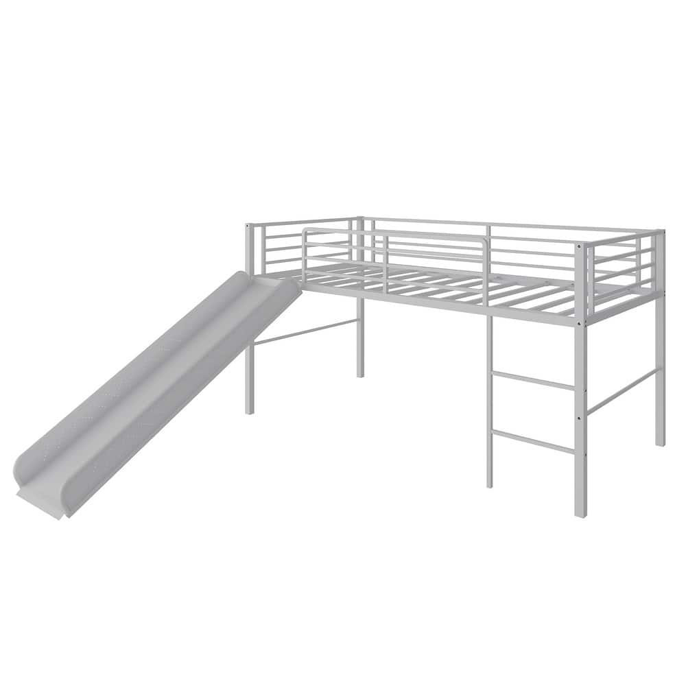 Gymax Twin Metal Loft Bed with Slide Guardrails Built-in Ladder Low