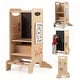 preview thumbnail 1 of 8, Gymax Wooden Toddler Standing Tower w/Chalkboard Montessori Games 3 Brown