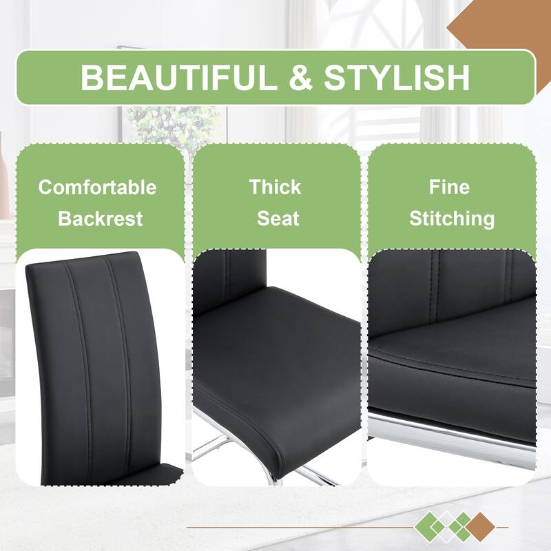 4-Pack PU Upholstered Dining Chairs - Modern High-Back Side Chairs with Sturdy Chrome-Plated Iron Tube Legs for Dining Room