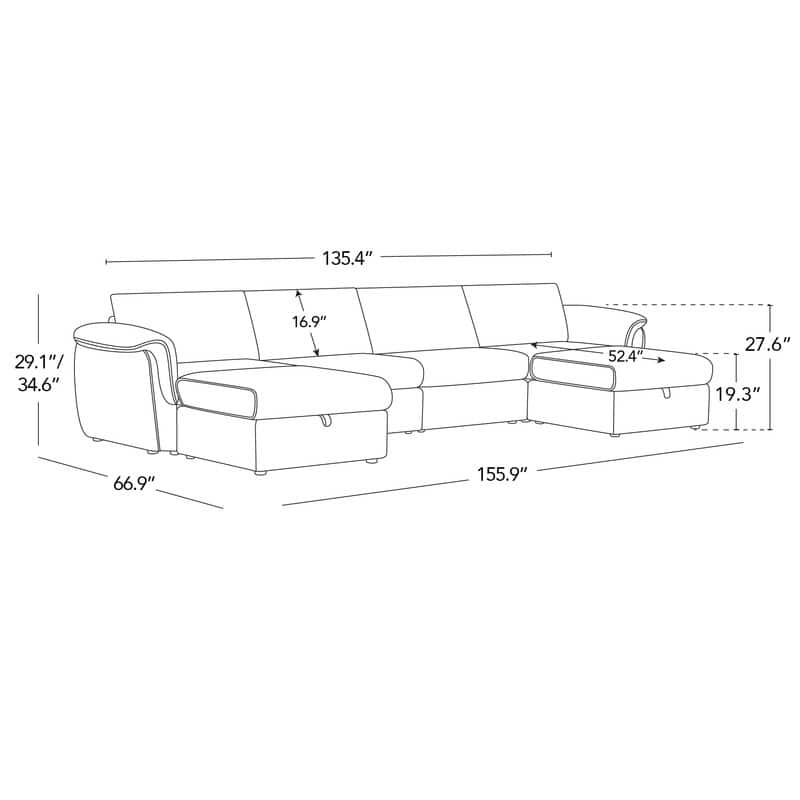 Spruce & Spring Modular Sectional Sofas with Optial Storage Console for Living Room