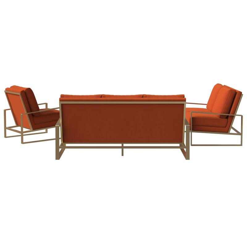LeisureMod Modern 3-Piece Upholstered Velvet Sofa Set - Includes Sofa, Loveseat & Accent Chair for Home Office Living & Bed Room