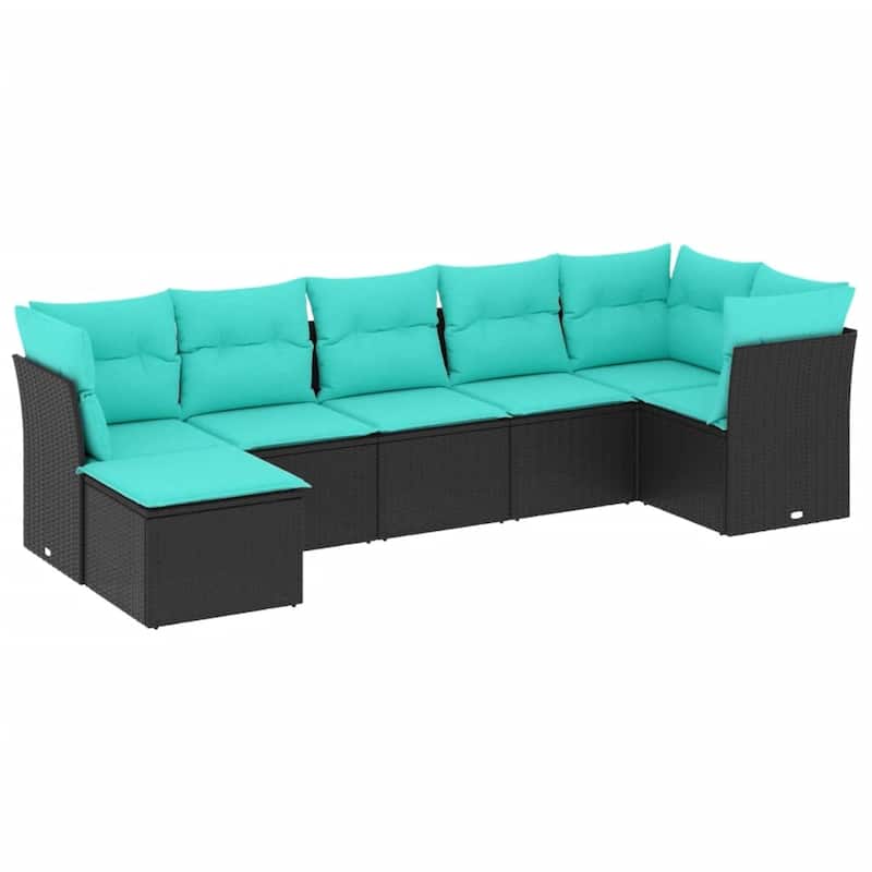 vidaXL 7 Piece Patio Sofa Set with Cushions Black Poly Rattan