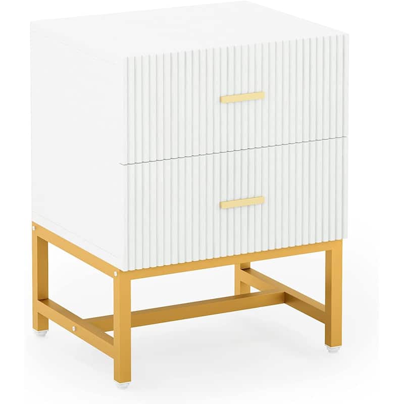2-Drawer Nightstand, White Night Stands with Storage Drawers