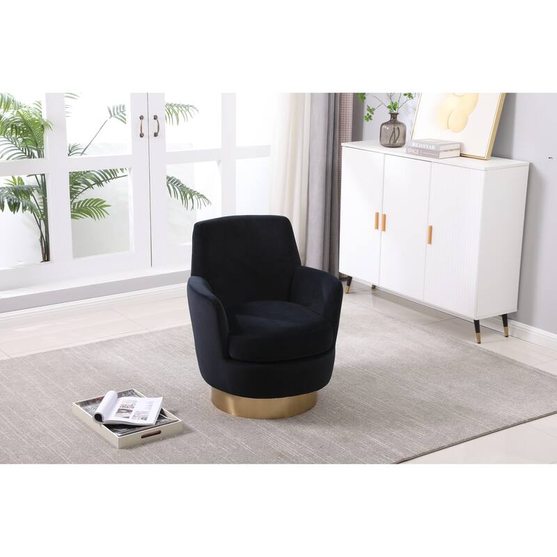 Velvet Swivel Barrel Chair with Gold Base & High-Density Foam