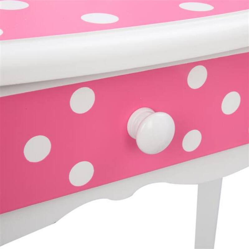 Three-Fold Mirror Single-Drawing Curved Foot Children Dressing Table Red Dots - 23.63 x 11.03 x 38.59