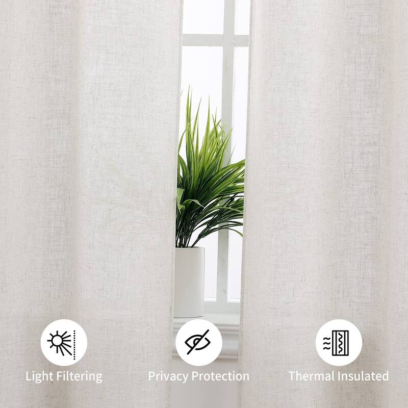 Linen Blend Living Room Curtains Faux Linen Textured Window Curtains for Bedroom Semi-Sheer Yellow Curtain Panles