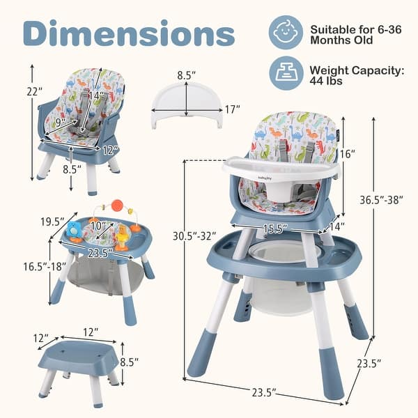 dimension image slide 0 of 4, Gymax 16-in-1 Baby High Chair w/ Activity Center Booster Seat Building