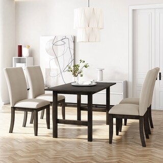 Rustic 5-Pcs Solid Wood Dining Table Set, Kitchen Furniture Set with 4 ...