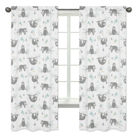Sweet Jojo Designs Blue and Grey Jungle Sloth Leaf 84-inch Window Treatment Curtain Panel Pair - Turquoise Gray Green Rainforest