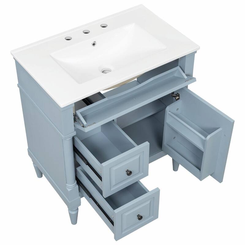 36" Bathroom Vanity with Sink, Freestanding Bathroom Cabinet with Ceramic Basin, Flip Drawer