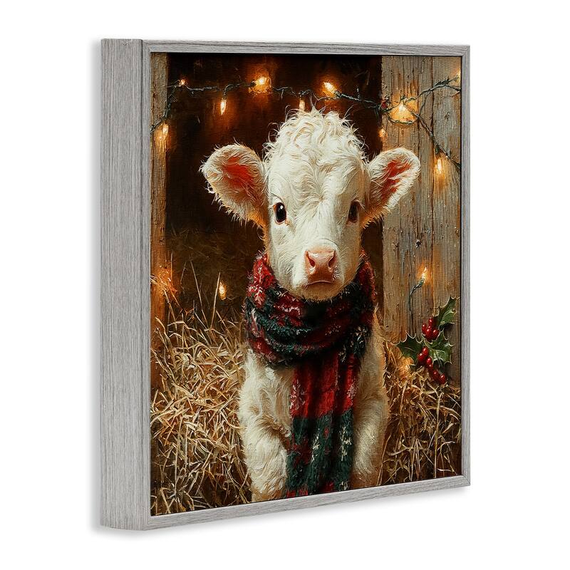 Stupell White Calf with Holiday Lights Framed Giclee Art Design By Riley B