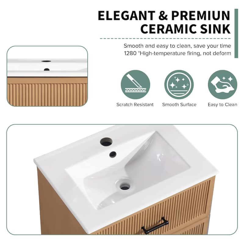 24 Inch Floor Standing Bathroom Vanity with Ceramic Sink and 2 Drawers