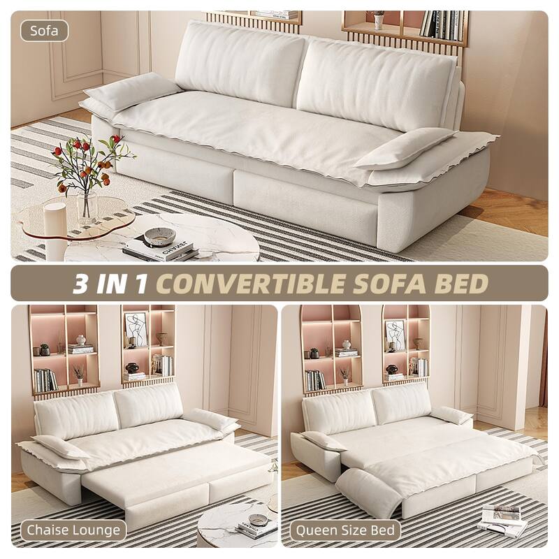 73" Queen Convertible Sleeper Sofa - 3-in-1 Pull Out Sofa Bed, Velvet Upholstery, Space-Saving Loveseat for Small Spaces