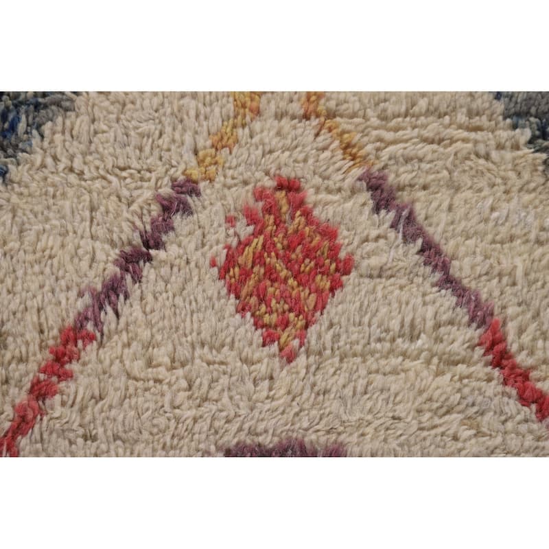 Tribal Moroccan Area Rug Handmade Beige Wool Carpet - 7'0" x 10'4"