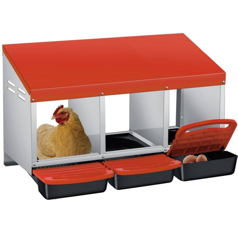 Roll-Away Nesting Boxes for Chickens Coop with Perch - 3 Hole Red