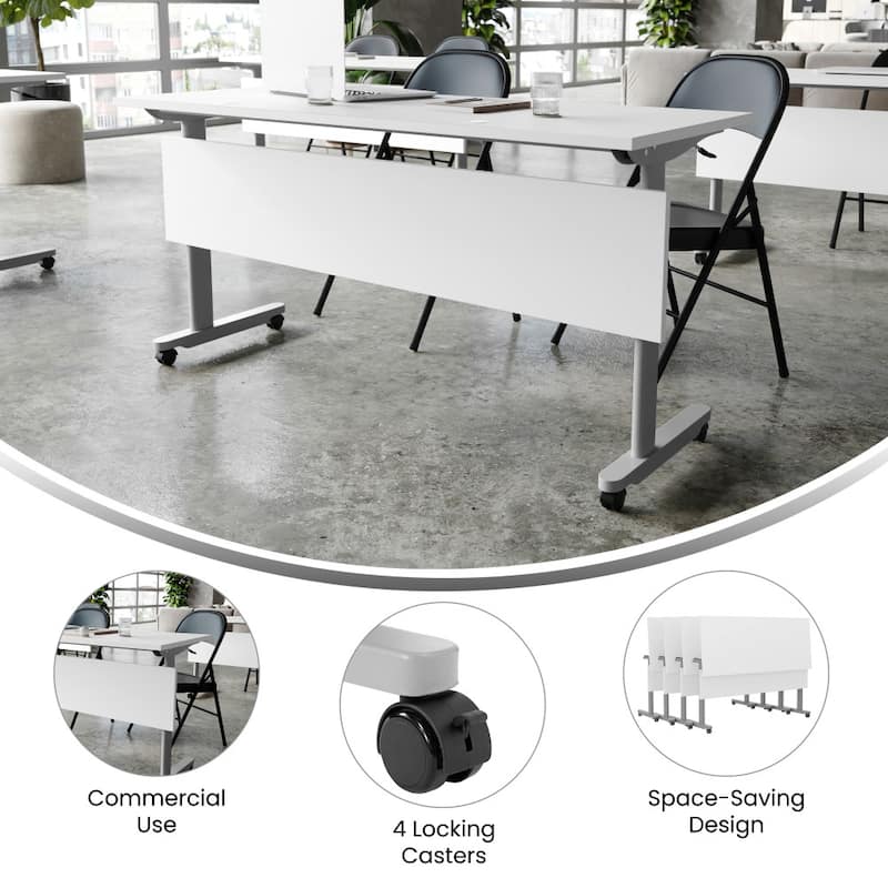 Commercial Nesting Flip Training Table with Steel Frame and T-Legs - 23.5"W x 60"D x 30"H